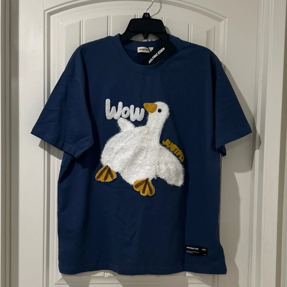 AELFRIC EDEN Wow Justfly Graphic Short Sleeve Goose T-shirt Men’s M Blue - Picture 2 of 6